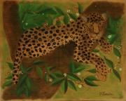 Lote 112 - J. FERREIRA - Original - Pintura a óleo sobre madeira, assinada, motivo “Leopardo”, com 40x50 cm - Sem Moldura