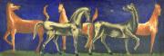 Lote 152 - CAVALOS, SÉC. XX - Pintura a óleo sobre tela, não assinada, motivo “Cavalos”, com 28x78 cm. Nota: tela com defeitos