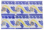 Lote 39 - FRISO DE AZULEJOS - Composto por 6 unidades com decoração floral, vegetalista e geométrica em policromia. Dim: 14x14 cm. Nota: esbeiçadelas, colagem, falhas e defeitos