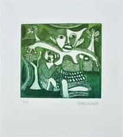 Lote 400 - Fernando Machiana, Serigrafia sobre papel, Prova de Artista, com 28x25cm, Nota: Sem Moldura, Fernando Machiana nasceu a 3 de Fevereiro de 1939 em Matalana, distrito de Marracuene, Moçambique. O seu percurso artístico vem de longa data, desde su