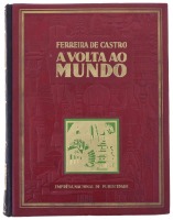 Lote 23 - A VOLTA AO MUNDO, LIVRO - Por Ferreira de Castro. Exemplar idêntico encontra-se à venda por € 200. Editado pela Empresa Nacional de Publicidade, Lisboa, 1942. Dim: 31x34 cm. Encadernação revestida a couro vermelho gravado com ferros a ouro. 1ª E