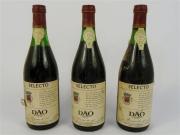 Lote composto por 3 garrafas de vinho tinto da Região do Dão, da marca SELECTO ( RESERVA ) . Ano de produção de 1980. Proveniente de coleccionador.