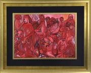 Lote 6056 - MALANGATANA (1936-2011) - Original - Pintura a óleo sobre tela, assinada, motivo “Composição com Figuras Africanas”, com 50x70 cm (moldura dourada com 82x102 cm, com pequena falha). Obra deste pintor foi vendida por € 12.000 na Oportunity Leilões. Nota: Malangatana Ngwenya nasce em Matalana, Moçambique, em 1936. Em 1960 o arquitecto “Pancho” Miranda Guedes permite-lhe “profissionalizar-se” como pintor. Em 1997 foi nomeado UNESCO Artist for Peace. Malangatana foi laureado com a Medalh