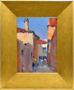 Lote 6083 - JAIME MURTEIRA (1910-1986) - Original - Pintura a óleo sobre platex, assinada, motivo "Torre Sineira da Igreja de Albufeira (Algarve)", mancha colorida com 33x23 cm (moldura dourada com 50x41 cm). Óleo deste autor foi vendido € 3.800 numa leiloeira de Lisboa. Nota: Jaime Murteira estudou com Frederico Aires e António Saúde na Escola de Belas Artes. Jaime Murteira é considerado o último grande naturalista Português...