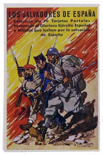 Lote 8 - GUERRA CIVIL DE ESPANHA, CONJUNTO DE 5 POSTAIS - 5 vols. da coleção pertencente aos "Los salvadores de Espana". Conjunto idêntico com 10 vols, à venda por € 350. Dim: 14,5x9 cm. Coloridos. Nota: bem estimados. Este conjunto contém a capa da coleç