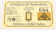 Lote 2 - OURO FINO 24 KT, FIVE GRAIN - Barra de Ouro de 999,9 (24 kt) com 6x10 mm em invólucro selado e certificado de autenticidade emitido pelo American Certified Bullion. Peso: 0.3239946 g. (5 grain). http://www.lbma.org.uk/pricing-and-statistics