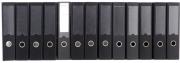 Lote 171 - DOSSIERS PRETOS - Conjunto de 13 dossiers pretos para folhas de tamanho A4 com remate metálico na base. Ligeiros defeitos, sinais de uso. Dim: 32x29x17,5 cm