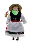 Lote 25 - BONECA DE PORCELANA - Alemanha. Boneca em porcelana vestida com roupas representativas dos trajes regionais do seu pais, com aproximadamente 20,5 cm de comprimento. Nota: sinais de armazenamento
