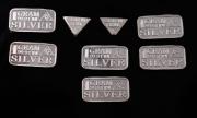 Lote 175 - BARRAS DE PRATA - conjunto de cinco barras de 1 grama em prata 999 (1 gram 99.9 fine silver), (5 gramas), e duas barras de 5 gr (grain) em prata 999, o que equivale a 0,64 g, num total de 5,64 g