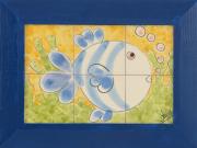 Lote 110 - BORGA - Original - Painel de 6 azulejos, assinado, motivo “Peixe”, com 30x45 cm (moldura azul com 43x58 cm)