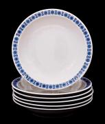 Lote 1076 - SP COIMBRA PORTUGAL, PRATOS EM PORCELANA - Conjunto de 6 pratos de sopa marcadas na base a azul, decorados com friso de flores em azul. Dim: 21 cm de diâmetro. Nota: sinais de uso