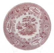 Lote 1427 - FÁBRICA DE CERÂMICA DAS DEVEZAS, GAIA, PRATO EM FAIANÇA - Antigo, marcado na base, decoração “Estátua” em tom rosa. Dim: 23,5 cm de diâmetro. Nota: sinais de uso, desgastes