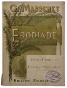 Lote 2443 - ERODIADE, LIVRO - Por G. Massenet. Opera Completa per Canto e Pianoforte. Editora: Edizioni Ricordi. Dim: 27,5x20,5 cm. 364 págs. Encadernação de capa de brochura. Nota: acidez, lombada com rasgos