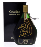 Lote 3299 - AGUARDENTE CAPUCHINHA - Garrafa de Aguardente Velha, Caves Primavera, (700ml - 38%vol.). Nota: garrafa idêntica à venda por € 25,50. Em caixa de cartão original. Consultar valor indicativo em http://www.garrafeiraspedro.pt/AGUARDENTE-VELHA-CAP