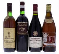 Lote 3862 - GARRAFAS DE VINHO - Conjunto de 4 garrafas de vinho composto por uma garrafa de Vinho Tinto Fundação, Bairrada DOC, Colheita de 1987, (750ml - 12%vol.), uma garrafa de Vinho Tinto Alabastro, Vinho Regional Alentejano, 1996, (750ml - 11,5%vol.)