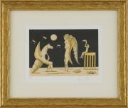 Lote 4622 - CRUZEIRO SEIXAS (n.1920) - Serigrafia sobre papel, assinada, série EA, motivo "Figuras Surrealistas", mancha colorida com 26x35 cm (moldura dourada com 48x56 cm). Serigrafia deste autor à venda por € 900 no CPS