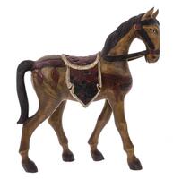 Lote 5259 - CAVALO EM MADEIRA, SÉC. XX - Decorativo, em madeira entalhada, com policromia, representando figura de cavalo. Dim: 43x43x14 cm (aprox.). Nota: sinais de uso