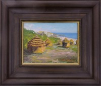 Lote 5306 - L. VALERIANI, SÉC. XX - Original - Pintura a óleo sobre tela, assinada, motivo "Sicile - Cabines - Plage”, com 18x24 cm (moldura com 37x43 cm)