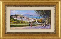 Lote 5749 - MOTA URGEIRO (n.1946) - Original - Pintura a óleo sobre madeira, assinada, título "Castelo de S. Jorge visto do Parque Eduardo VII - Lisboa”, com 24x50 cm (moldura dourada com 47x73 cm). Óleo deste autor foi vendido por € 3.400 numa leiloeira 