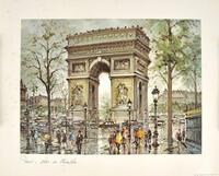 Lote 69 - Reprodução sobre papel, Éditions Krisarts, Paris, 1980, motivo "Arc Triomphe - Paris", com 26,5x35 cm (medida total do papel com 36x45 cm, margens com manchas) - SEM MOLDURA