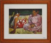 Lote 21 - Paul GAUGUIN (1848-1903) - reprodução sobre papel da obra "Mulheres do Tahiti na Praia" de 1891, com 23,5x31cm. Dimensão da moldura 40x47,5cm.