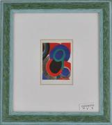 Lote 42 - Sonia Delaunay (1885-1979) - reprodução sobre papel da obra "Vol de Nuit" de 1970, com 7,5x5,5cm. Dimensão da moldura 20,5x18,5cm.
