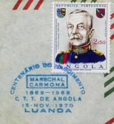 Lote 6 - SOBESCRITO COM SELO DA REPUBLICA PORTUGUESA - Da ex-província de Angola. Correio Aéreo. Selo com esfinge do Marechal Carmona, comemorativo do Centenário do Nascimento do Marechal (15/11/1970). Sem classificação atribuída, cabe ao licitante atribuir a classificação e a valorização que entender correcta