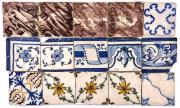 Lote 10 - CONJUNTO DIVERSO DE AZULEJOS ANTIGOS - Composto por 15 unidades de diversas épocas. Decorações, dimensões e figuras diversas. Dim: 15x15 cm (maior). Nota: falhas e defeitos