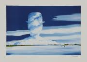 Lote 11 - DENOËL – Litografia sobre papel, assinada, série 61/600, título “Le Chapeau de Magritte”, com 56x76 cm – Sem Moldura. Obra similar foi vendida por € 120. Consultar valor indicativo em https://auction.catawiki.com/kavels/13535833-deno-l-le-chapeau-de-magritte