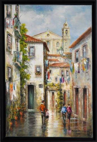 Lote 1125 - MANUEL CARDOSO LIMA (n.1949) - Original - Pintura a óleo sobre tela, assinado, motivo "Alfama - Lisboa", com 60x40 cm (moldura com 64x44 cm, verso com CV do artista)