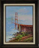 Lote 669 - Kalar - Original - Pintura a óleo sobre tela cartonada, assinada e datada de 1984, motivo "Ponte - Sausalito", com 40x30 cm (moldura com 53x43 cm)