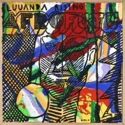 Lote 6071 - FRANCISCO VIDAL (n.1978) - Original - Óleo e acrílico sobre papel artesanal reciclado em estrutura de madeira, assinado e datado 18, motivo "Luuanda Rising" com 101x101 cm (moldura com 105x105 cm). Técnica mista deste autor foi vendida por € 7.000 numa leiloeira em Lisboa. Nota: o trabalho de Francisco Vidal abrange desde pintura à instalação, resultando de uma meticulosa e continuada reflexão sobre as possibilidades discursivas da expressão plástica e estética na relação com as soci