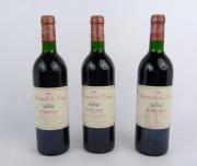 Lote 377 - Lote de 3 garrafas de vinho tinto Château de la Dame 1988 MARGAUX (região de "Bordeaux"). NOTA: para colecionador.