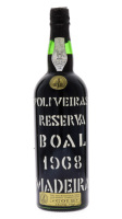 Lote 3018 - MADEIRA D'OLIVEIRAS 1968 - Garrafa de Vinho da Madeira, Reserva Boal 1968, engarrafado em 2006, Pereira d'Oliveira Vinhos, Madeira, (750ml). Nota: garrafa idêntica à venda por € 242,96. Consultar valor indicativo em https://www.winespiritus.co