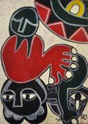 Lote 1928 - Shikani – Original - Acrílico sobre tela, assinado, motivo “Figuras”, com 92x65 cm. Nota: Nasceu no distrito de Marracuene, arredores da capital Moçambicana, é um dos artistas de maior projecção naquele pais. Faleceu em 2010