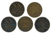 Lote 18 - XX CENTAVOS - Conjunto de 5 moedas, República Portuguesa, datadas de 1951 em Bronze. Dim: 20mm. Sem classificação atribuída, cabe ao licitante atribuir a classificação e a valorização que entender correcta