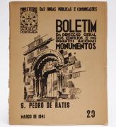 Lote 22 - A IGREJA DE S. PEDRO DE RATES - Boletim da Direcção Geral dos Edifícios e Monumentos Nacionais, Pôrto, Ministério das Obras Públicas e Comunicações, 1941. Gravuras das oficinas Marques Abreu. Edição muito apreciada. Nota: lombada cansada; assinatura de posse na folha de rosto.