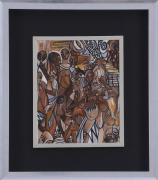 Lote 6092 - MALANGATANA (1936-2011) - Pintura a óleo sobre tela, assinada, datada de 2000, motivo "Figuras Africanas". Dim: mancha 40x32 cm. Dim: moldura 70x62 cm. Obra similar foi vendida por € 12.000 na Oportunity Leilões. Nota: Malangatana Ngwenya nasce em Matalana, Moçambique, em 1936. Em 1960 o arquitecto “Pancho” Miranda Guedes permite-lhe “profissionalizar-se” como pintor. Em 1997 foi nomeado UNESCO Artist for Peace. Malangatana foi laureado com a Medalha Nachingwea pela sua contribuição 