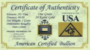 Lote 13 - OURO FINO 24 KT, ONE GRAIN - Barra de Ouro de 999,9 (24 kt) com 3 x 6 mm em invólucro selado e certificado de autenticidade emitido pelo American Certified Bullion. Peso: 0.06479891 g. (1 grain). http://www.lbma.org.uk/pricing-and-statistics