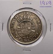 Lote 21 - MOEDA DE 6$00 EM ALPACA - pertencente á República Portuguesa - ESTADO DA INDIA de 1959. Moeda idêntica catalogada em Bela com o valor de € 22 (Catálogo de Moedas e Notas - Ferreira da Silva 2019). Sem classificação atribuída pela Oportunity, cabe ao licitante atribuir a classificação e a valorização que entender correta