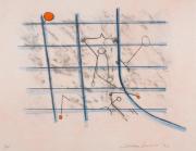 Lote 36 - DAVID BLANCO - Serigrafia sobre papel, assinada, datada de 1983, série 64/100, motivo "Figuras Abstractas". Dim: mancha 50x65 cm. Sem Moldura