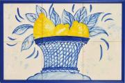 Lote 3 - Painel de azulejos, assinado, motivo "Cesto com Limões", com 28,5x43,5 cm (moldura com 31x46 cm)