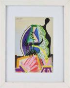 Lote 127 - Picasso - Reprodução sobre papel de uma obra de 1969, motivo "Figura", com 22,5x15 cm (moldura com 35,5x28,5 cm)