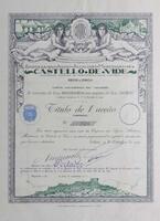 Lote 113 - TÍTULO DE 1 ACÇÃO DA EMPREZA DAS ÁGUAS ALCALINAS MEDICINAES DE CASTELLO DE VIDE - Sociedade Anónima de Responsabilidade Limitada, Capital Auctorisado Esc. 1.000.000$00, 2ª Emissão de 800.000$00 em Acções de Esc. 100$00, Nº 2834, emitido em Lisb