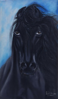 Lote 183 - FERNANDA ROMANO (n.1961) - Original - Pintura a óleo sobre tela, assinada, datada de 2018, motivo "Cavalo”. Dim: mancha 50x30 cm. Obra desta autora foi vendida por € 80 na Oportunity Leilões. Consultar valor indicativo em https://oportunityleil