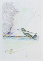 Lote 60 - JEAN DOAT (n.1952) - Litografia sobre papel, não assinada, série não numerada, motivo "Avião - Rota dos Açores". Dim: mancha 41,5x29 cm. Dim: suporte 47x34 cm. Sem Moldura