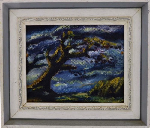 Lote 188 - PAISAGEM NOCTURNA, SÉC. XX - Original - Pintura a óleo sobre platex, não assinado, motivo “Paisagem Nocturna”. Dim: mancha 15x19 cm. Dim: moldura 24x28 cm