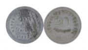 Lote 31 - PORTUGAL, MOEDAS DE 20 CENTAVOS EM CUPRO-NÍQUEL, ANOS 1920 E 1921 - Conjunto de 2 moedas, tendo a moeda de 1921 "P" aberto. Dim: 23 mm. Sem classificação atribuída, cabe ao licitante atribuir a classificação e a valorização que entender correta. Moeda de 20 Centavos de 1920, em estado BELA/SOB, à venda por € 22, moeda de 20 Centavos de 1921, em estado BELA/SOB, à venda por € 27. Consultar valor indicativo em https://www.portugalmoedas.com.pt/artigo.aspx?id=3177 e https://www.portugalmo