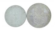 Lote 94 - PORTUGAL, MOEDAS DE 20 ESCUDOS COMEMORATIVAS EM PRATA, ANOS 1953 E 1966 - Conjunto de 2 moedas alusivas à Renovação Financeira e Ponte Salazar, respectivamente. Peso total: 30,7 g. Dim: 34 mm (Renovação Financeira). Sem classificação atribuída, cabe ao licitante atribuir a classificação e a valorização que entender correta