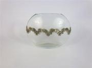 Lote 117 - Jarra de vidro de formato oval com aplicações em metal "Flores", com 24x30 cm, Nota: usado